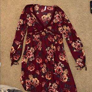 Shot floral burgundy dress